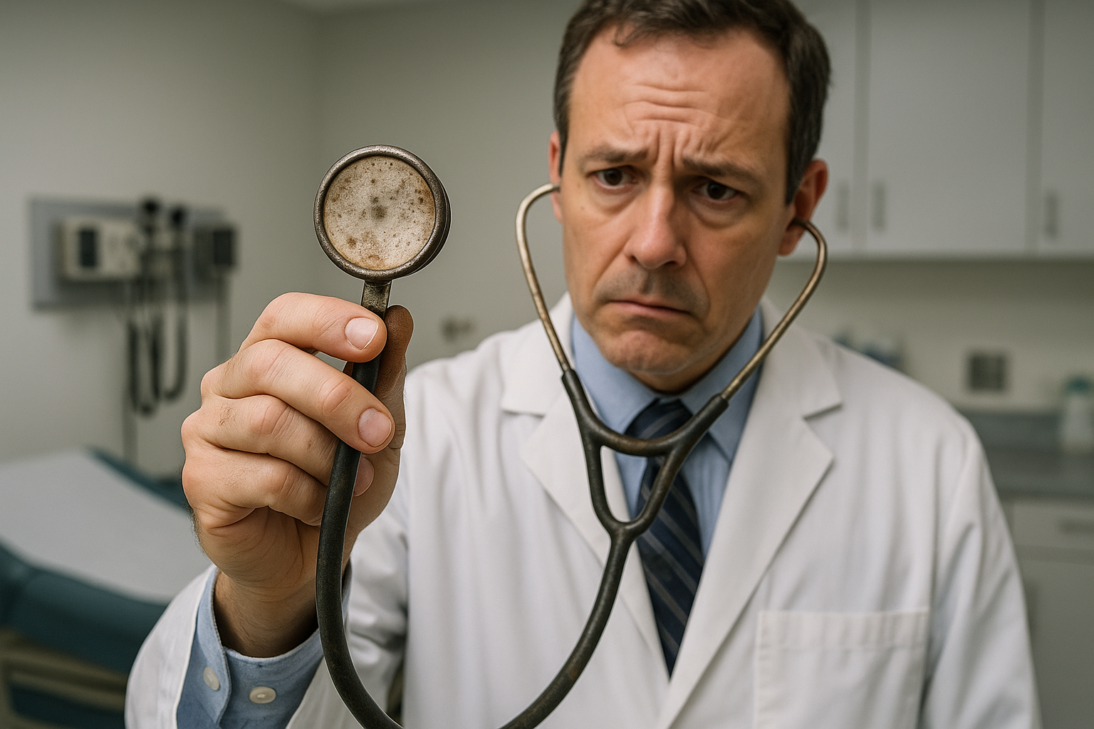 a doctor a dirty stethoscope 